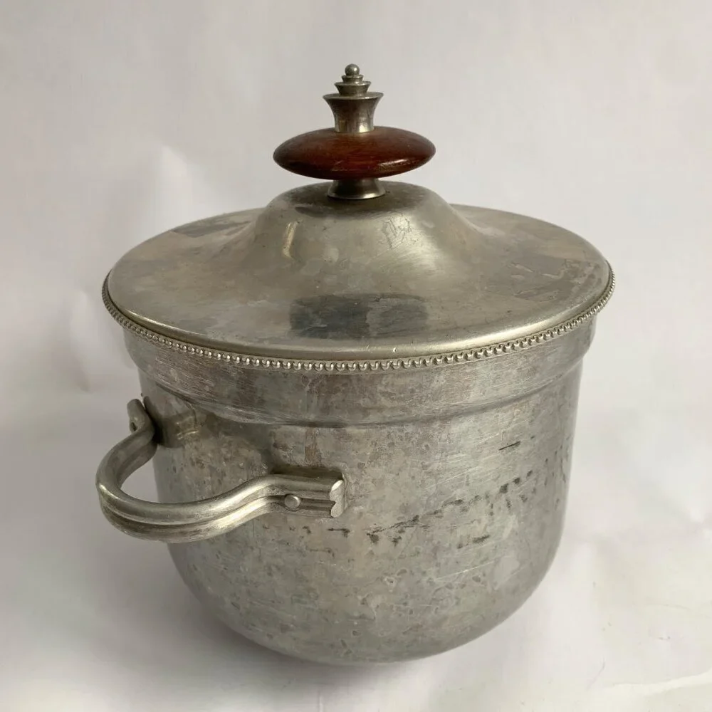 Vintage Buenilum Pyrex Ice Bucket Metal & Wood Handle Glass Lined